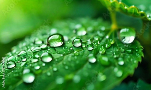 Close up of water droplet on green fresh plant leaf
