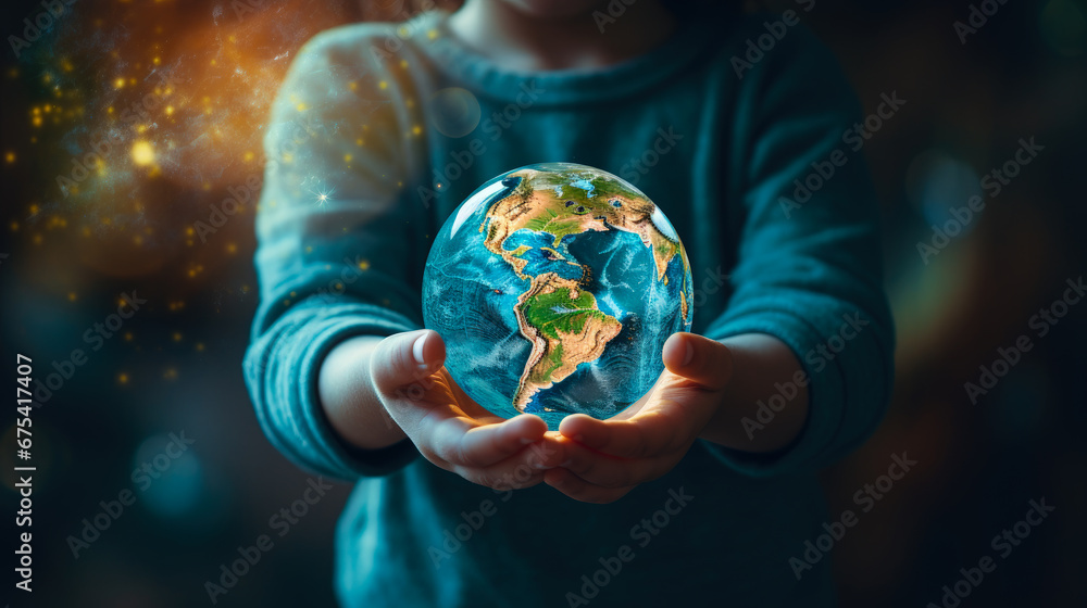 Close up of human hands holding glowing green planet. Earth day concept. Close up of human hands holding glowing green planet. Earth day concept.