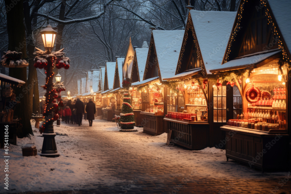 romantic christmas market in Bavaria, germany, with shops for gift and decoration