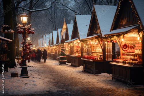 romantic christmas market in Bavaria, germany, with shops for gift and decoration