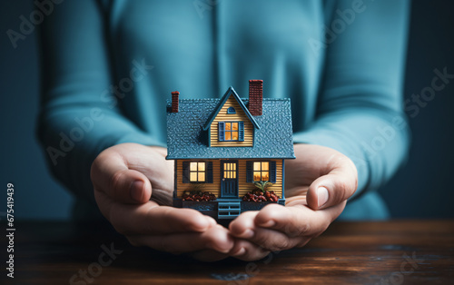 House in hand. Mortgage concept. real estate and property.