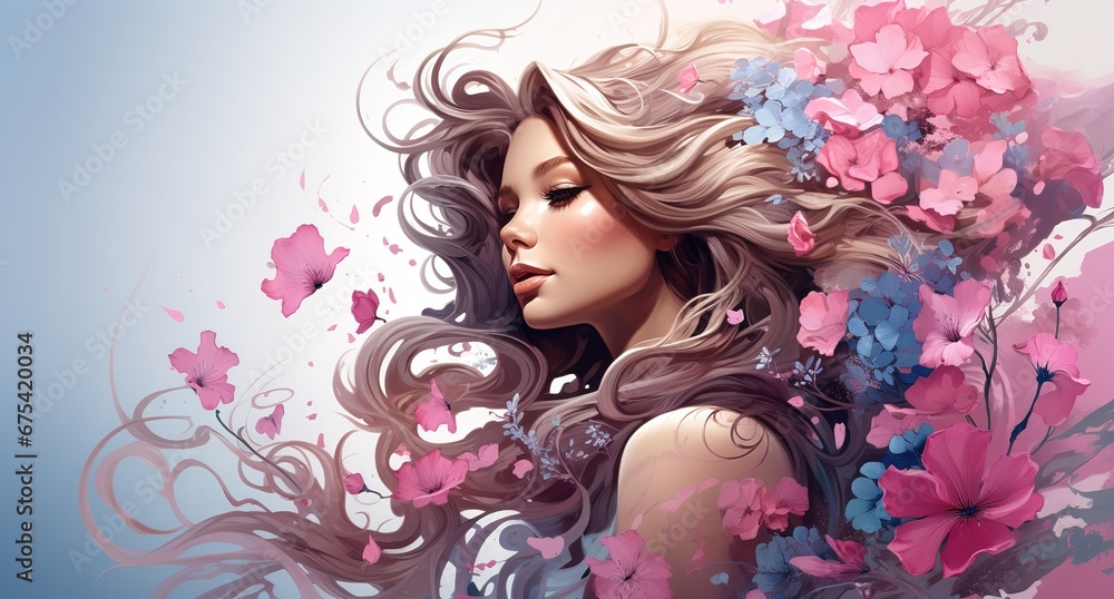Flower Explosion: Surreal Portrait of a Woman with Flowered Hair