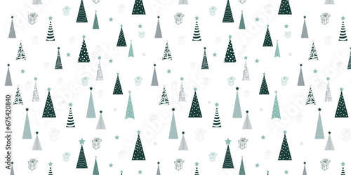 Seamless pattern with Christmas trees in Scandinavian style. 
