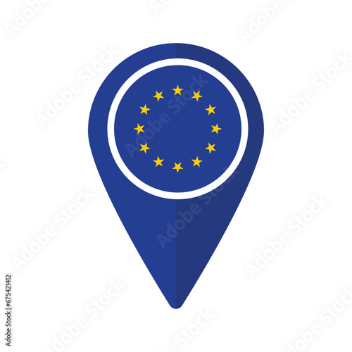 European Union flag on map marker icon isolated