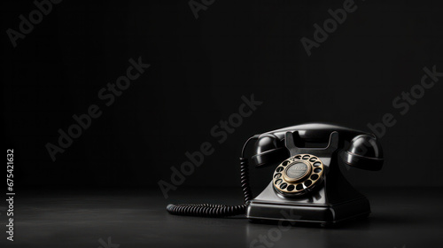 an old telephon with rotary dial on black background photo