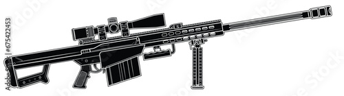 Vector illustration of the Barret M82 semi-automatic anti-materiel rifle with scope on the white background. Black. Right side.