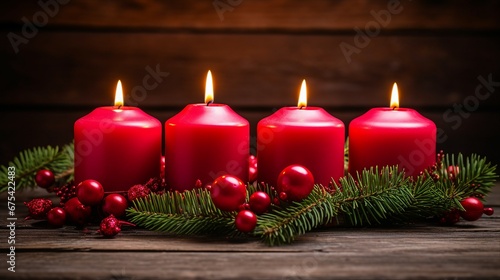 Advent Candle Burning on Wreath for Festive Christmas Decor
