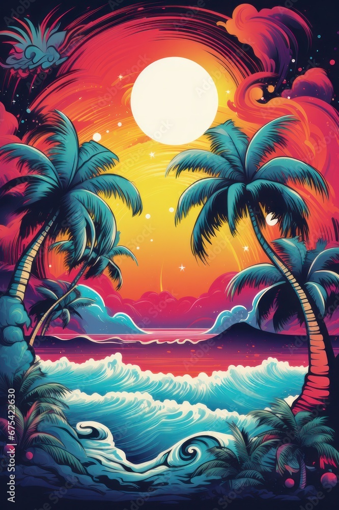 Vibrant party poster, island vibes and tropical core love. - obrazy, fototapety, plakaty 