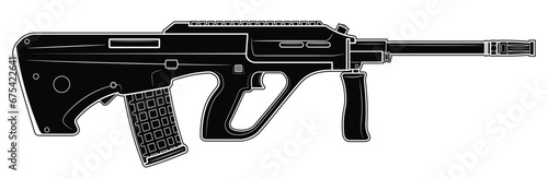 Vector illustration od the Steyr AUG bullpup automatic rifle. Black. Righr side.