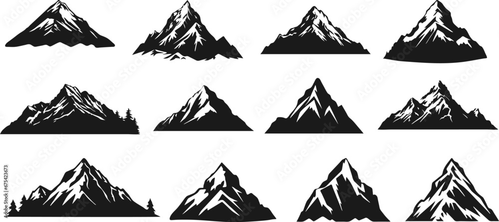 Abstract mountains black silhouette art. Nature landscape vector illustration. - obrazy, fototapety, plakaty 