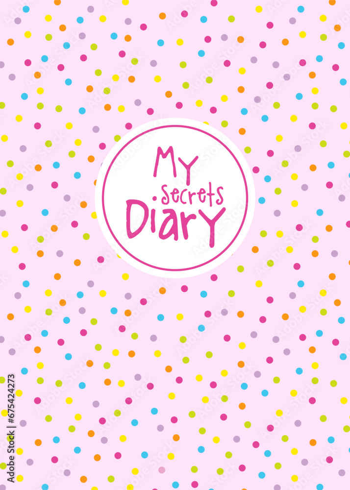 Secrets diary template, colorful dots on pink background