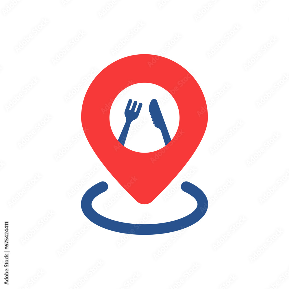 restaurant guide icon like red pin with knife and fork restaurant guide icon like red pin with knife and fork