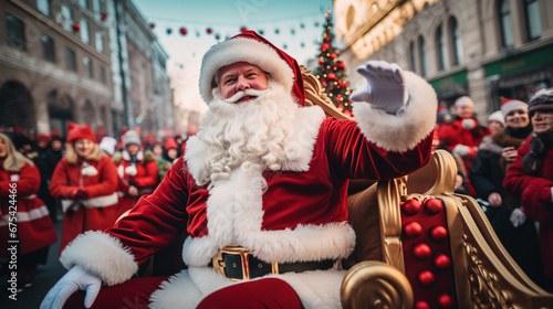 Holiday parade featuring Santa Claus. ai generative