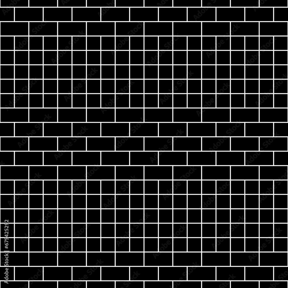 Seamless brickwall pattern. Bricks cladding wall. Walling wallpaper. Geometric ornament. Grid background. Mosaic motif. Geometrical backdrop. Digital paper, textile print, web design. Vector artwork