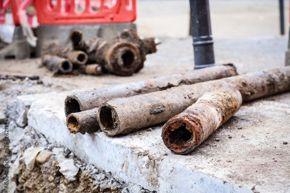 Detail shot with old and rusty drinking water pipes Detail shot with old and rusty drinking water pipes