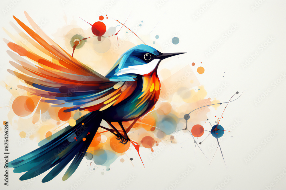 Watercolour illustration of a beautiful colourful bird against white background. Creative art. 