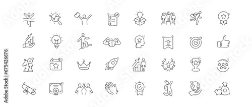 Innovative Team Management Icons. Editable Stroke Vector Icons. This icon set represents creative business solutions for innovative team management.