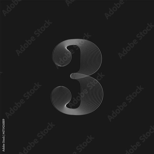 Modern numbers from parallel lines. Line blend style numbers . Isometric Geometric Font. Typography design.