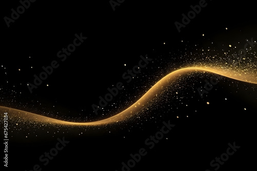 Golden glitter glare wave trail of sparkling particles in space black background. abstract gold flare shine trace for Christmas or premium fashion and luxury cosmetic