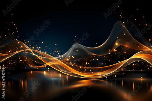 Golden glitter glare wave trail of sparkling particles in space black background. abstract gold flare shine trace for Christmas or premium fashion and luxury cosmetic