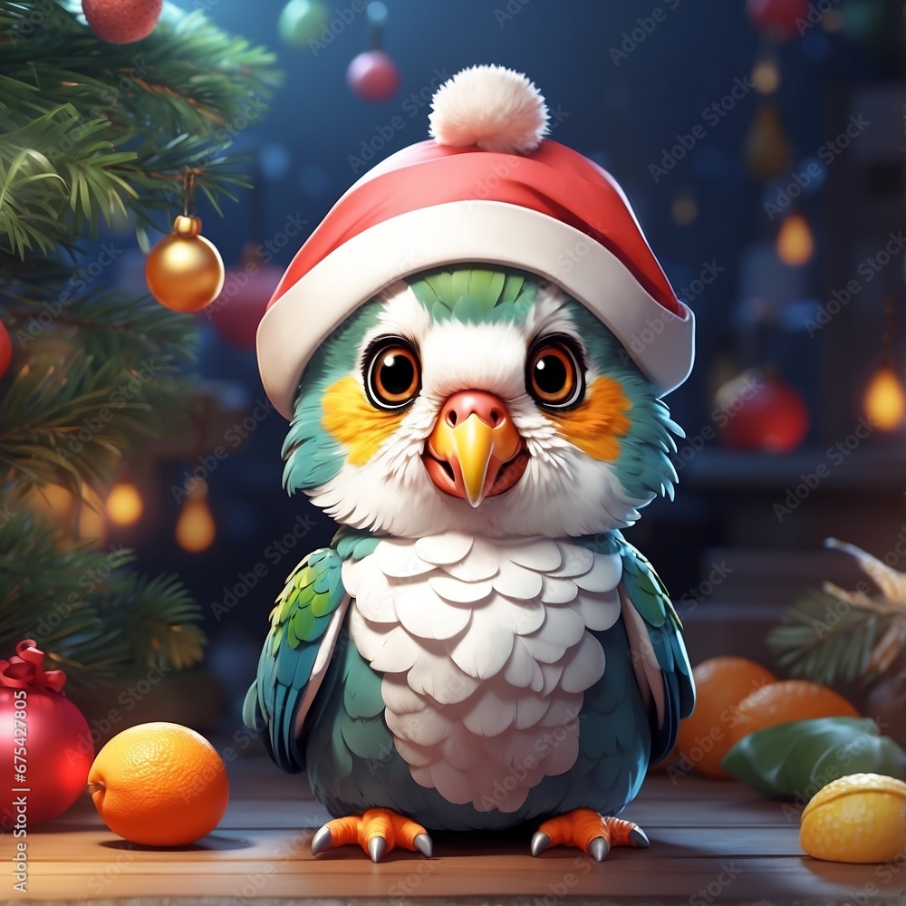 Christmas card with santa claus bird. Generative AI. Christmas card with santa claus bird. Generative AI.