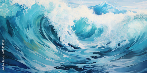 Abstract watercolor painting, turquoise blue waves, artistic texture.