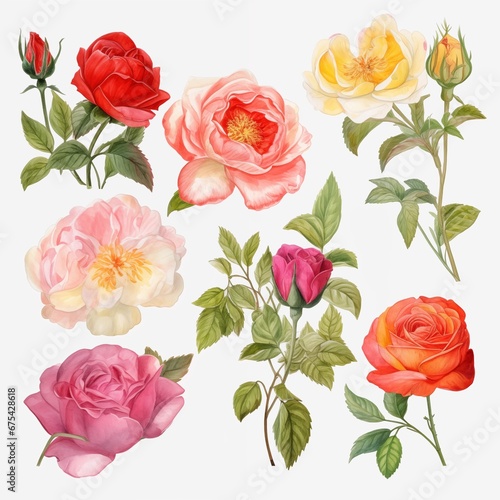 Set of watercolor roses flowers clipart © evgenia_lo