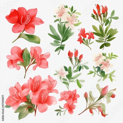 Set of watercolor azaleas flowers clipart