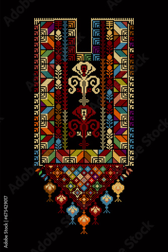 Embroidery vector Tatreez template , Palestinian fashion neck ornament