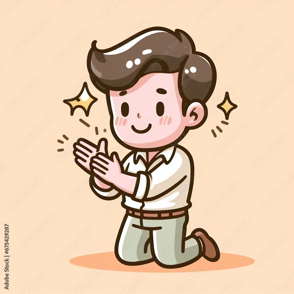 Fototapeta premium Cartoon style kneeling child applauding and congratulating.