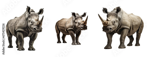 Rhinoceros isolated on transparent background. Concept of animals.
