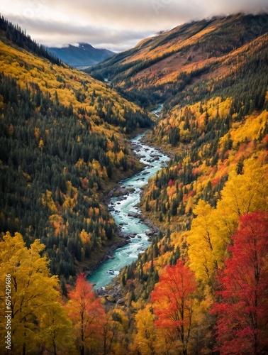 Splendid colorful autumn landscape, Autumn scene of colorful hills in popular landscape © AntokSena