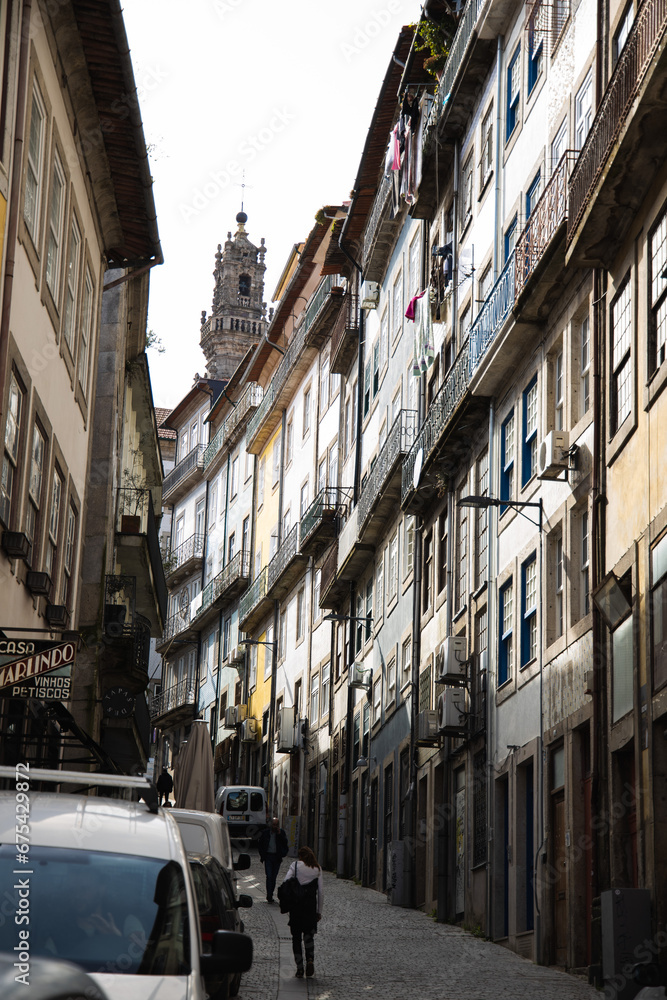 Narrow street in old town of Porto