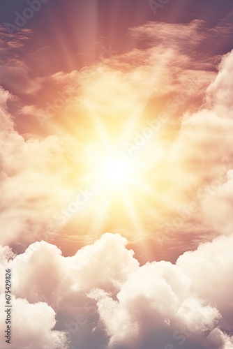 Heavenly clouds in the sky with sun rays. Generative Ai