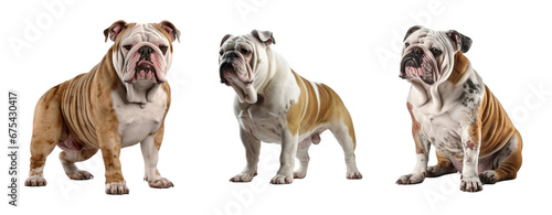 Set of Bulldog isolated on transparent background. Concept of pet.