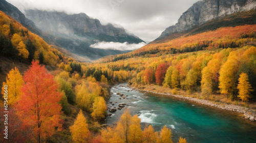 Splendid colorful autumn landscape, Autumn scene of colorful hills in popular landscape