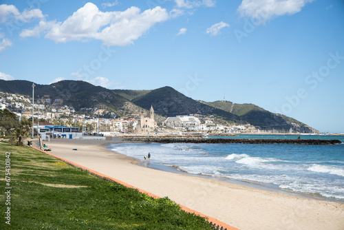 The beautiful town of Sitges, winter Spain, Landscape of the coastline in Sitges photo