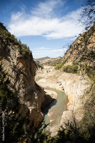 Drought in Spain, low river level in Congost de Mont rebei, global warming