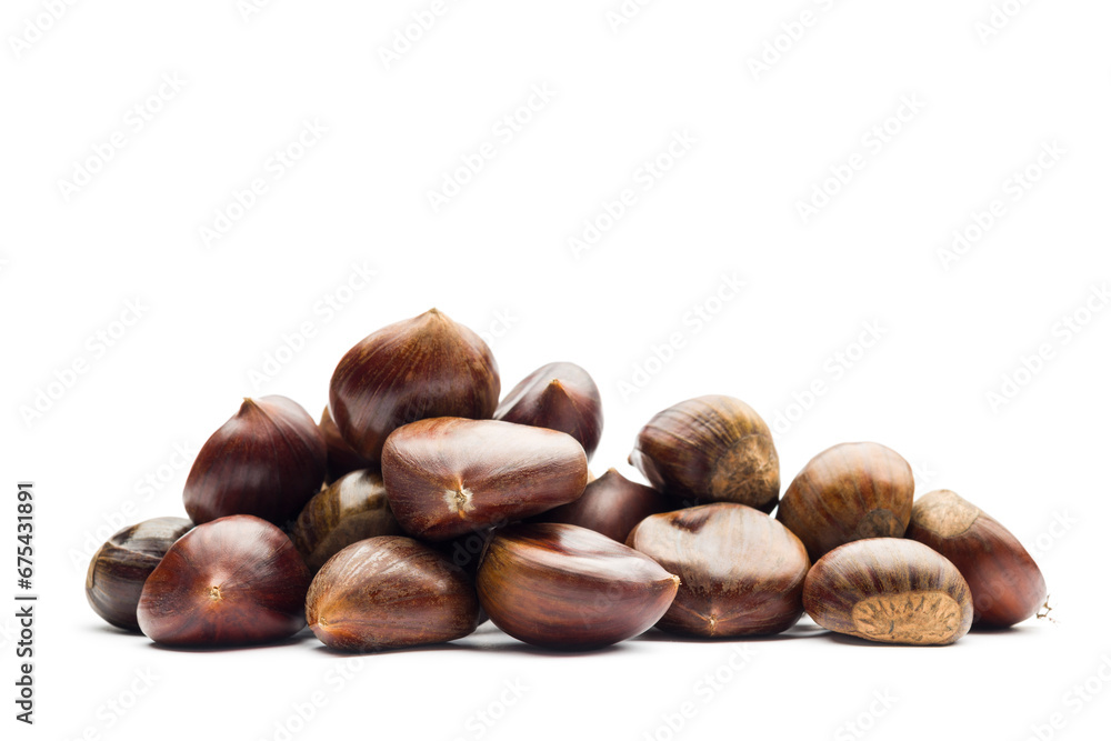 Chestnuts bunch on white background. Chestnuts bunch on white background.