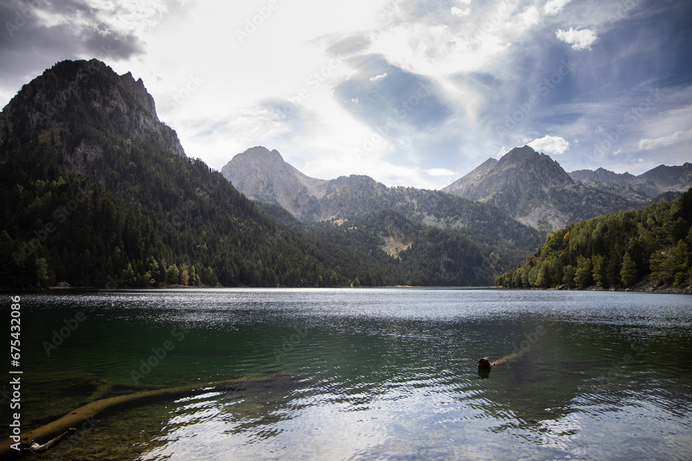 Lake Sant Maurici in national park of Aigüestortes y Estany de Sant Maurici, beautiful landscape in the Pyrenees mountains, Spain