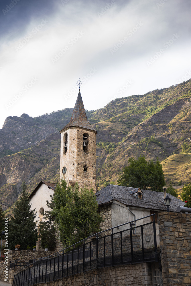 Church of Santa Llogaia in the small village of Espot in summer, Pyrenees 