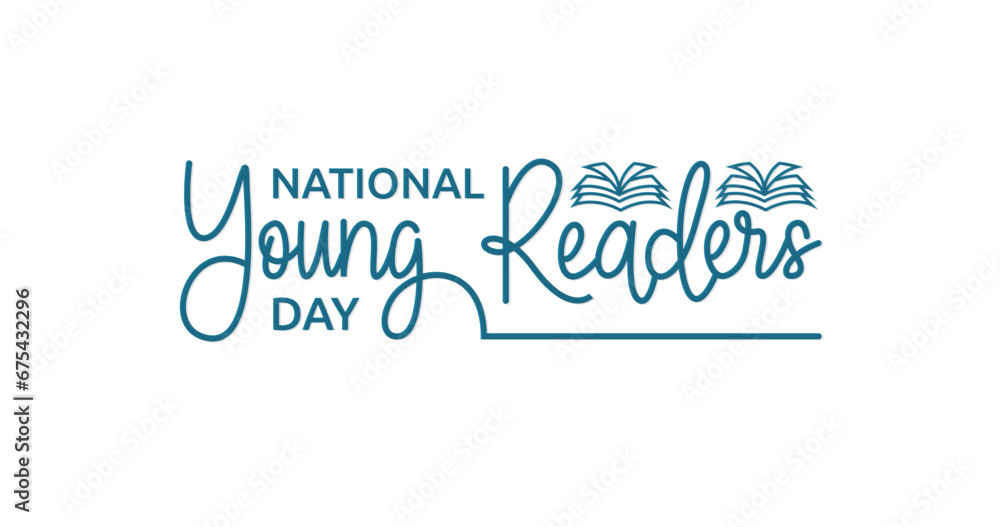 National Young Readers Day. Handwritten text calligraphy with monoline style. Flat style. Vector illustration