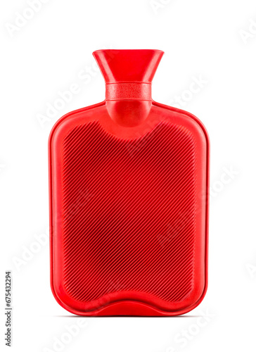 Red hot water bottle isolated on white background.