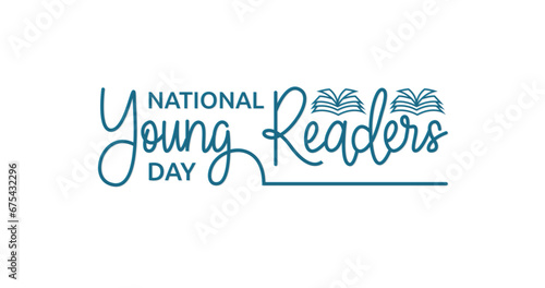 National Young Readers Day. Handwritten text calligraphy with monoline style. Flat style. Vector illustration