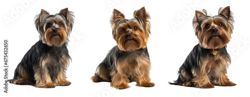 Set of yorkshire terrier dog isolated on transparent background. Concept of pet. © The Imaginary Stock