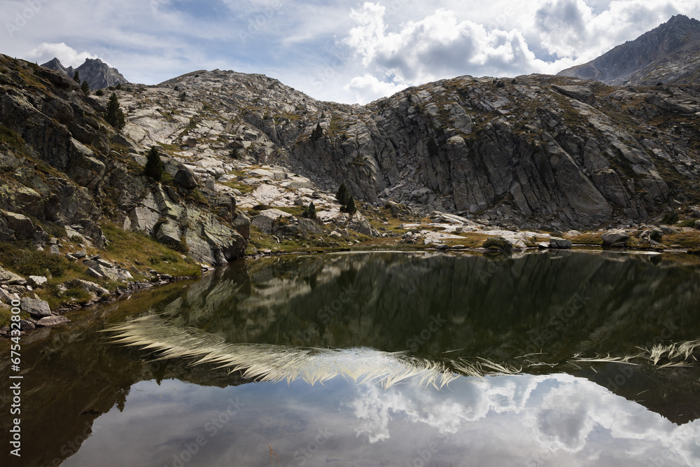 Fototapeta premium Beautiful landscape of the natural park of Aigestortes y Estany de Sant Maurici, Pyrenees valley with river and lake