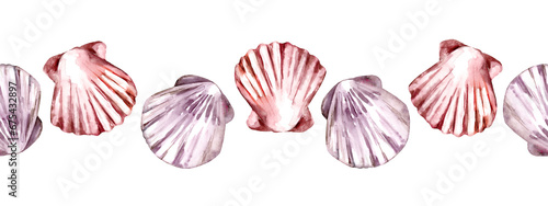 Tableau sur toile Seamless Border with Seashells