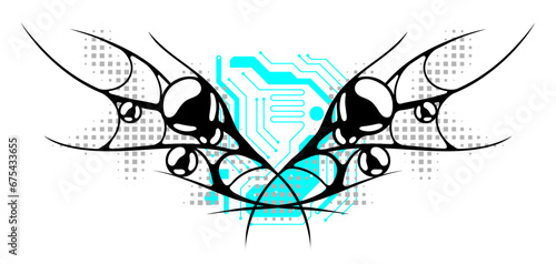 Cyber sigilism poster. Neo tribal gothic style shape.