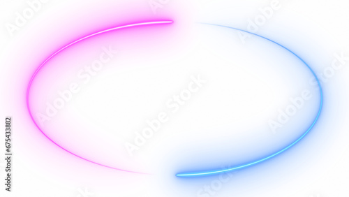 Abstract blue pink neon glowing circle frame, animated moving led light screen ring projection 3d rendering, empty space border presentation design background, futuristic laser line sprectrum backdrop