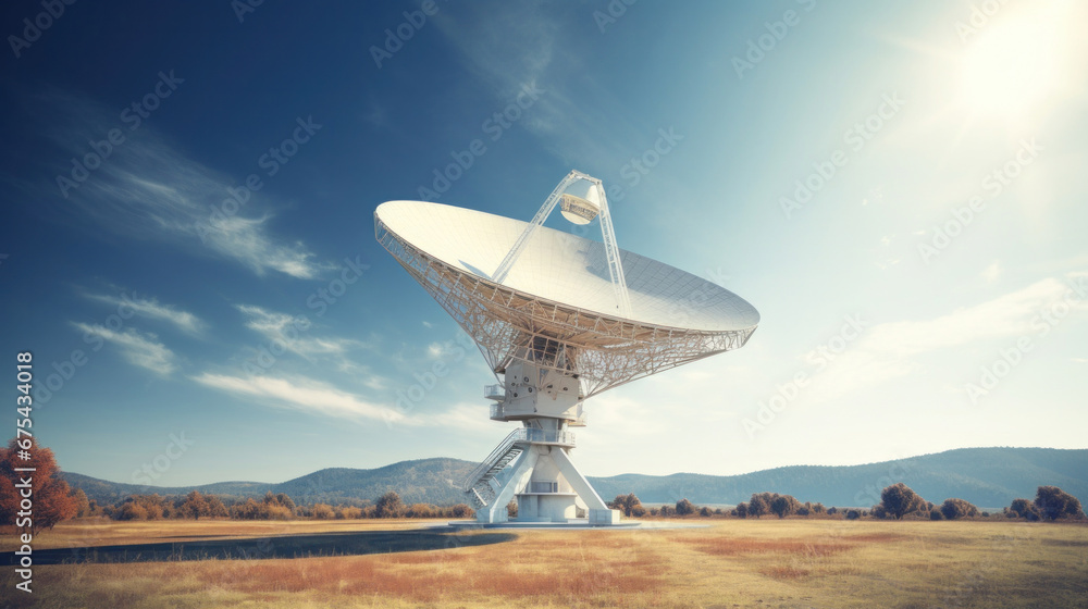 A big radio telescope pointing to the blue sky. A big radio telescope pointing to the blue sky.